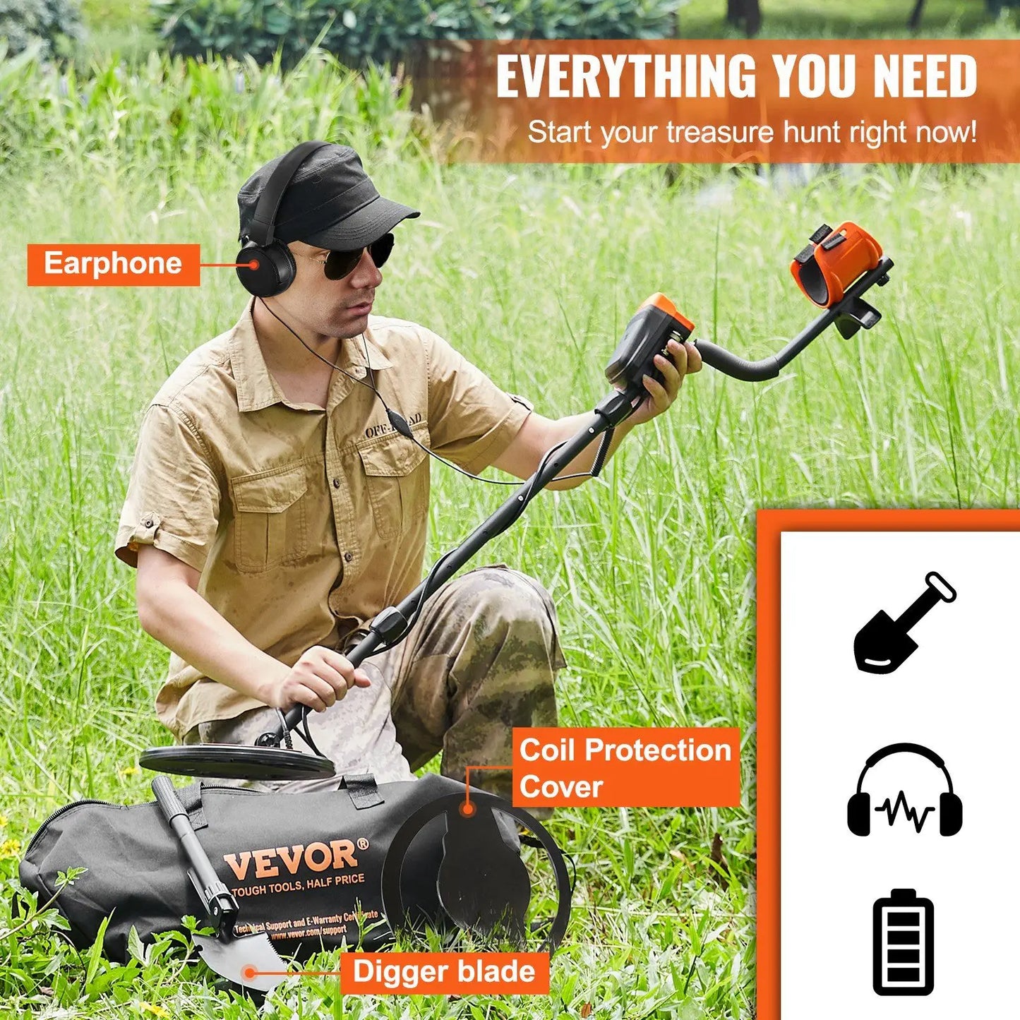 "10" metal detector – 7 modes, 10" depth, waterproof. For adults/kids."