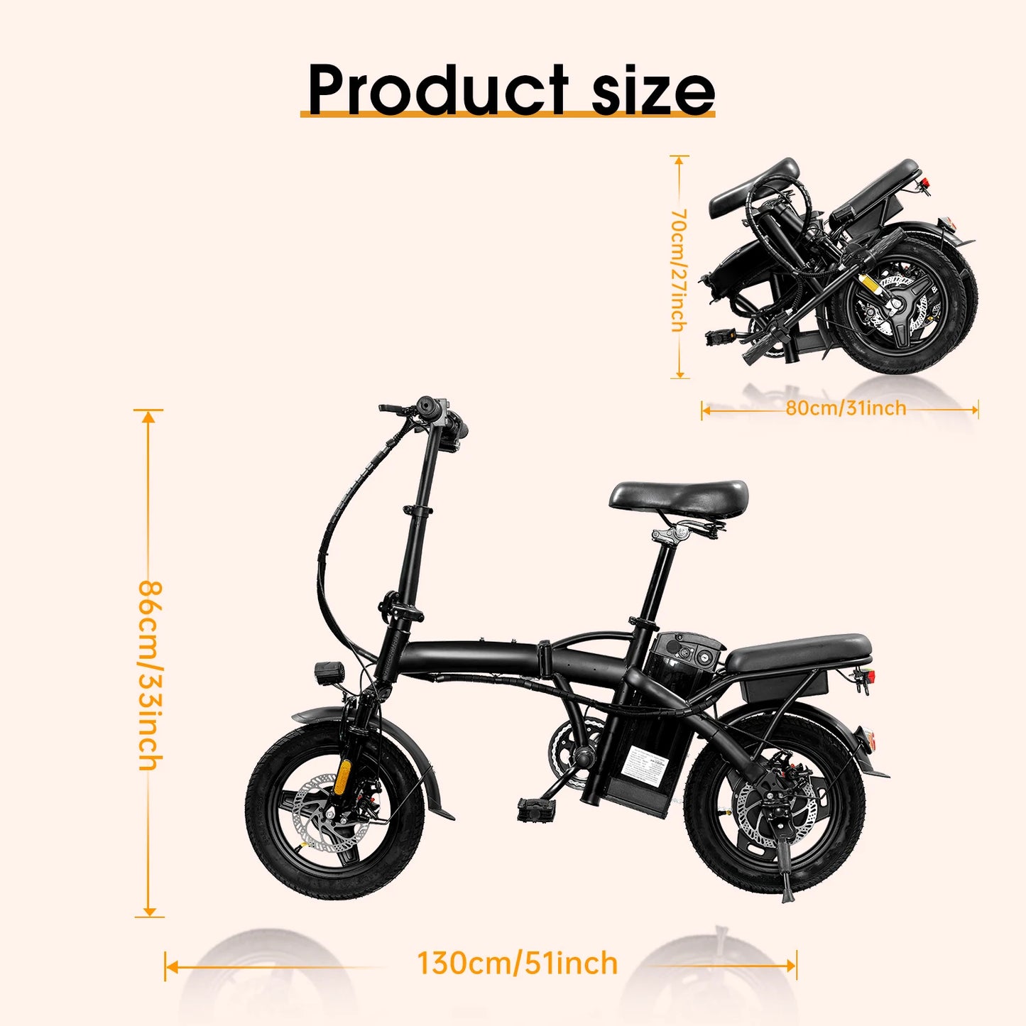 48V400W 10.4AH Foldable Electric Bike Child Dirt Bike E Bike Long Range With Basket Road Bikes