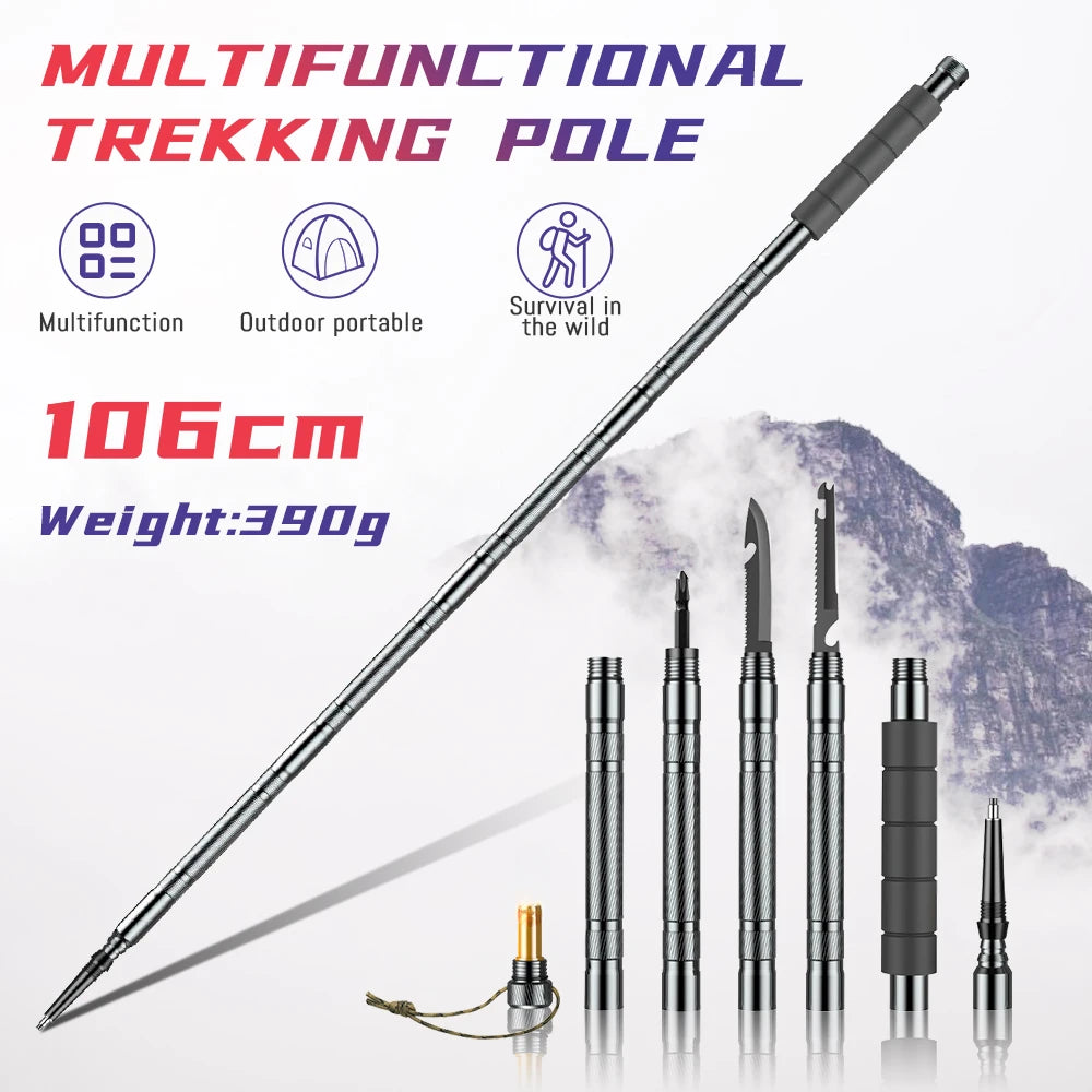 Multifunction Trekking Poles Mountaineering Collapsible Telescopic Sticks Lightweight Climbing Stick
