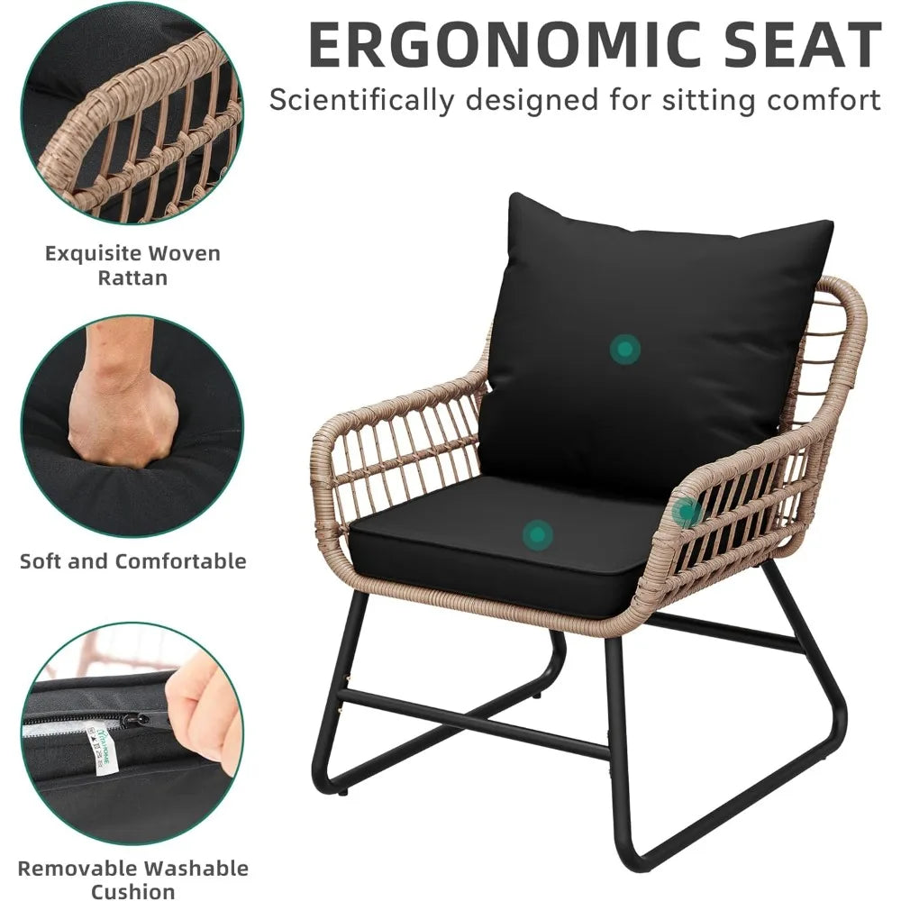 Outdoor Patio Set 4 Pieces, Wicker,Soft Cushion & Coffee Table, Rattan Bistro Set Patio Set Chairs