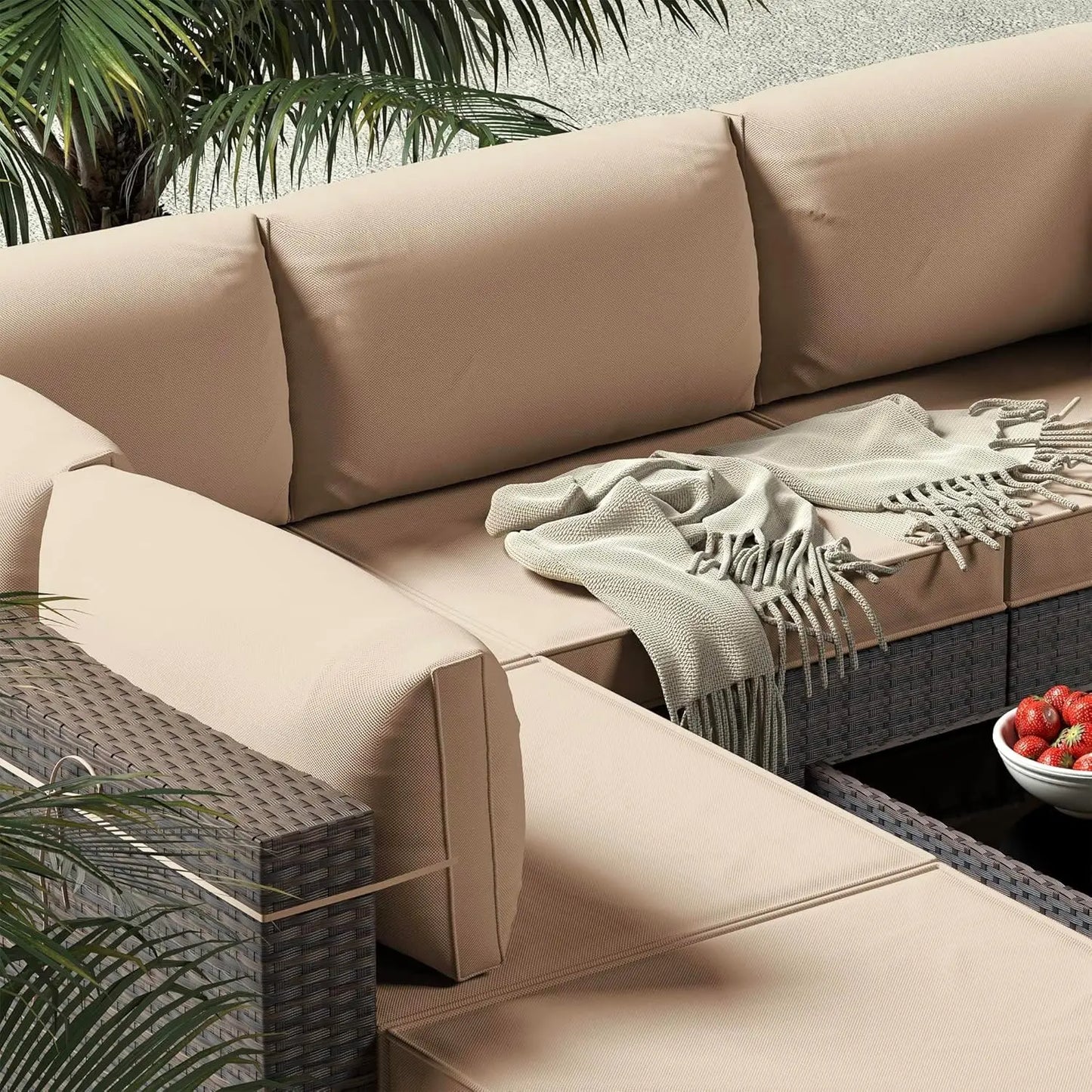 7 Pieces Patio Furniture Set, 4’’ Thick Cushions, All-Weather PE Rattan 29.5'' High Backrest
