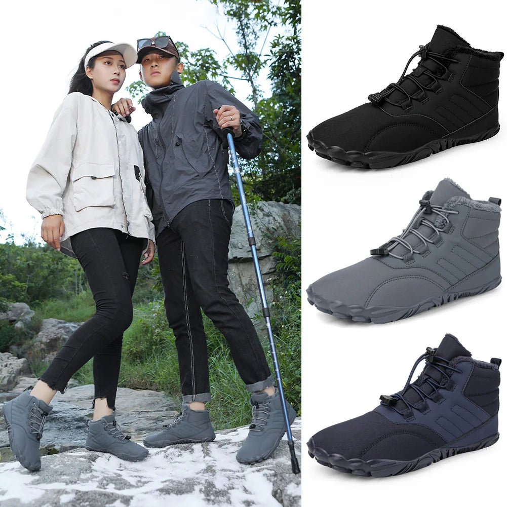 Winter Warm Running Barefoot Shoes Women Men Rubber High Ankle Boots Waterproof Non-Slip Breathable