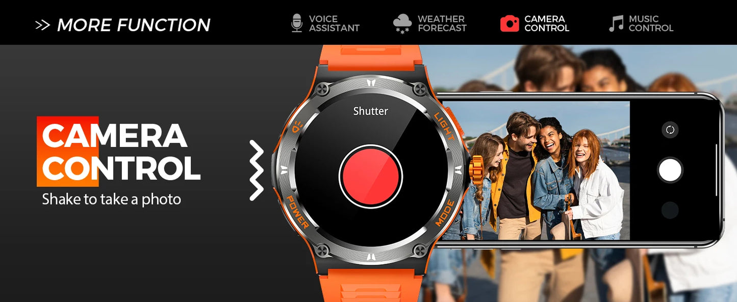 Smart Watch 3ATM Waterproof 1.53" KT76, Compass, LED Flashlight Heart Rate Sleep Analysis Bluetooth
