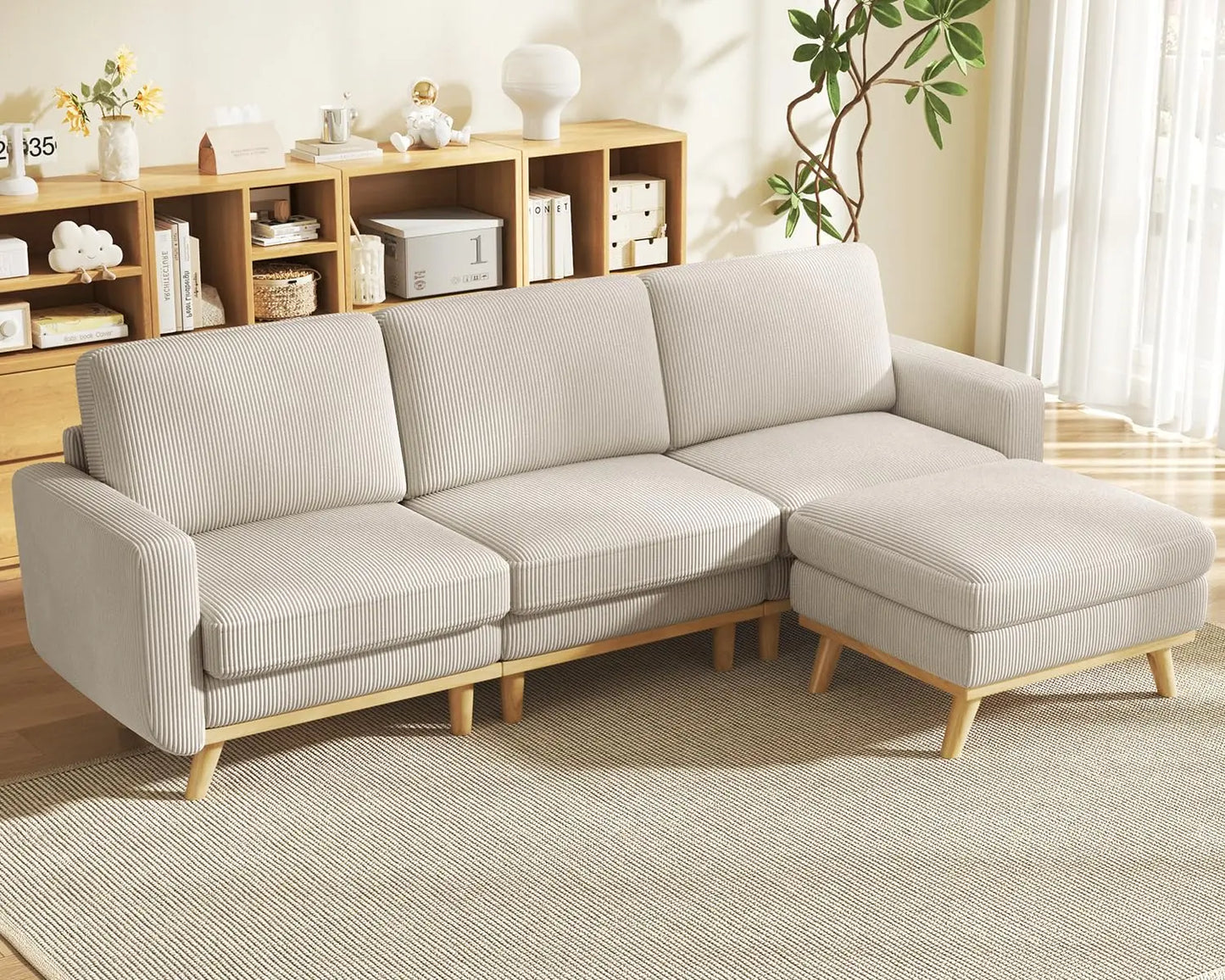 INDOOR 97" L-Shape Modular Sectional Sofa 3-Seat Corduroy Movable Otto green,black, Customized