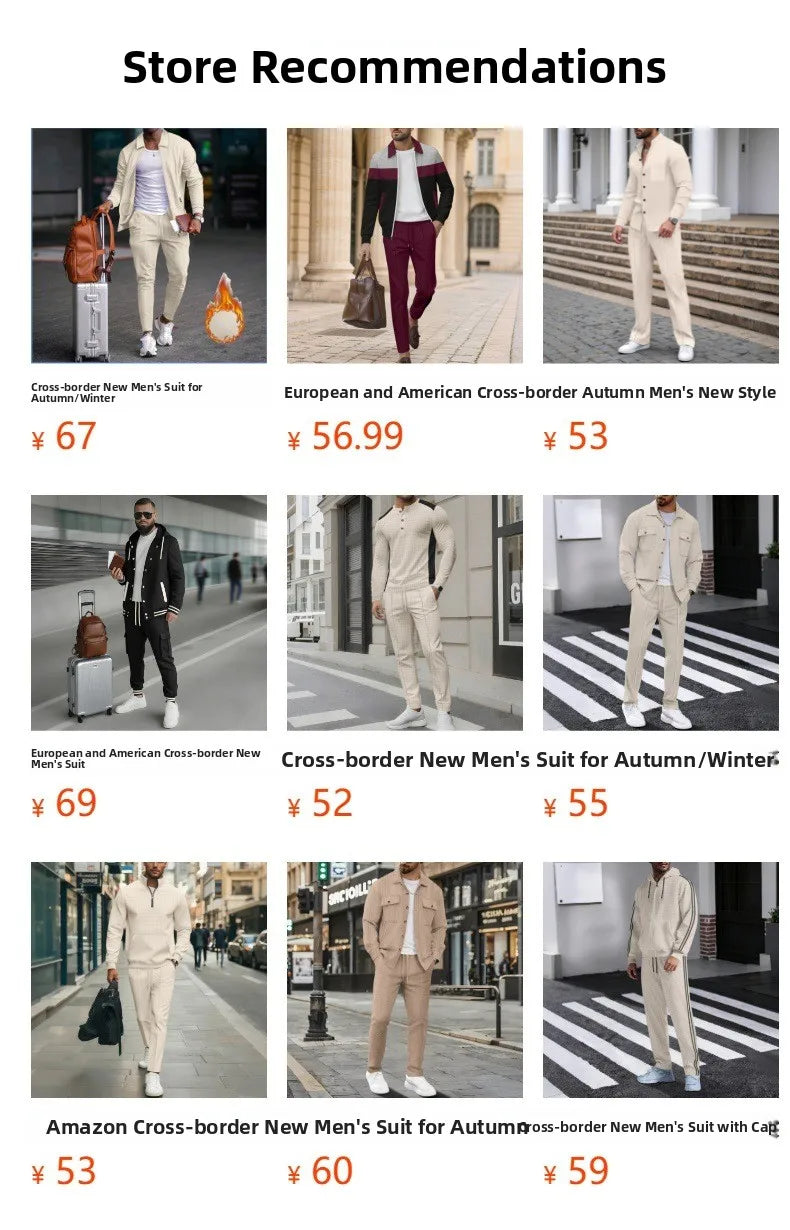 Luxury Men's Casual Flight Jacket Autumn Winter Two-Piece Set Cotton Blend Fiber Long Sleeve