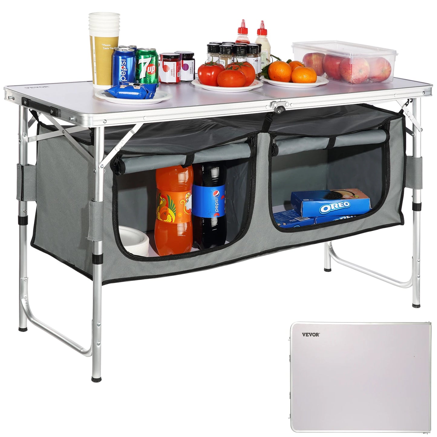 Camping Kitchen Table Quick set-up Folding MDF, Outdoor Picnics BBQ Camping RV Traveling