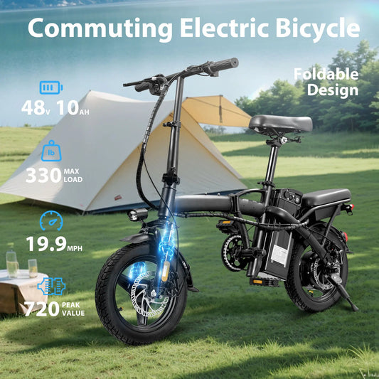 400W motor e-bicycle,foldable,seat, basket, 14 inch 48V 10.4Ah detachable battery, 22 mi-range 20MPH