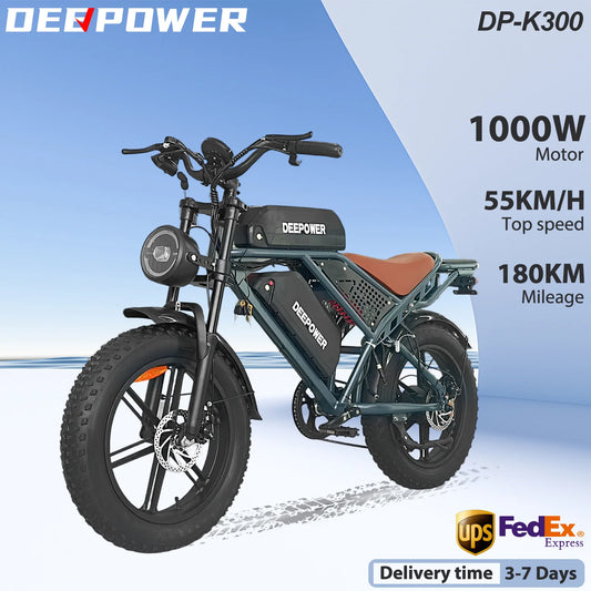 E-Bike QS7 1000W 48V 60AH 20 Inch Fat Tire, Adults Mountain Off-Road Dual Batteries E-Bicycle