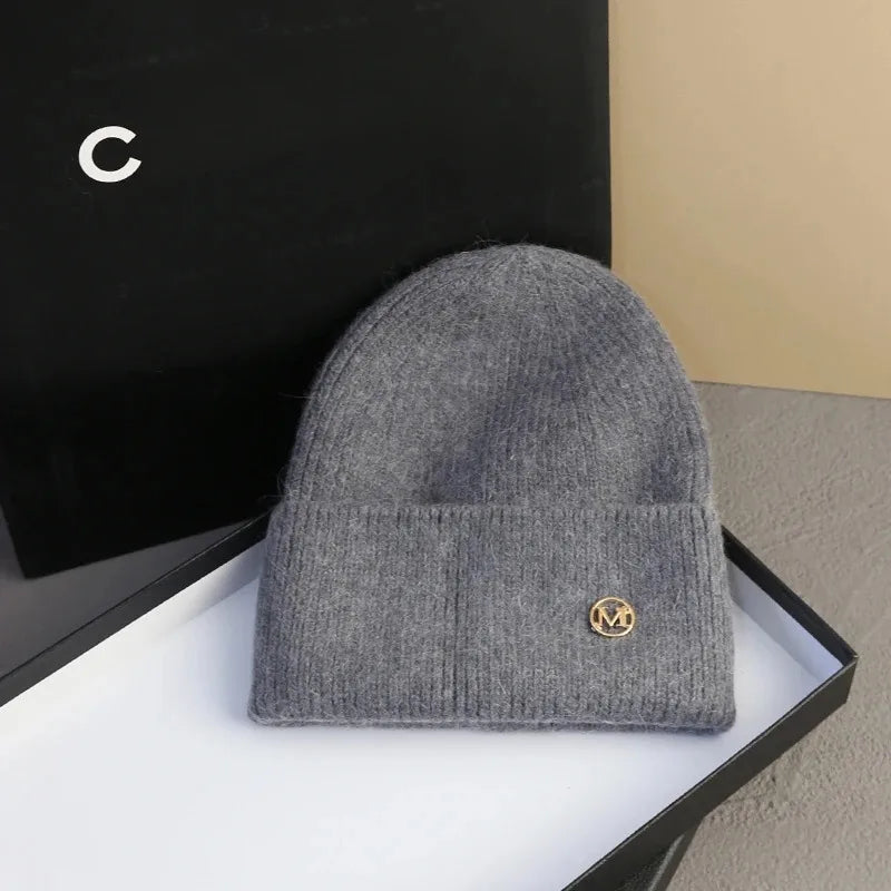 2024 Fluffy  Angora Hat Rabbit Fur Warm Winter Cashmere Wool Soft  Beanies Knitted Outdoor Female