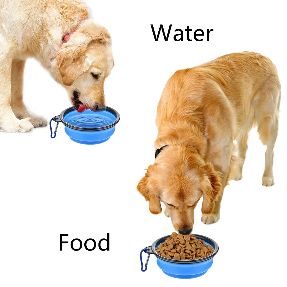 Collapsible Pet Silicone Dog Food Water Bowl Camping Travel Folding ,Carabiner Pet Supplies
