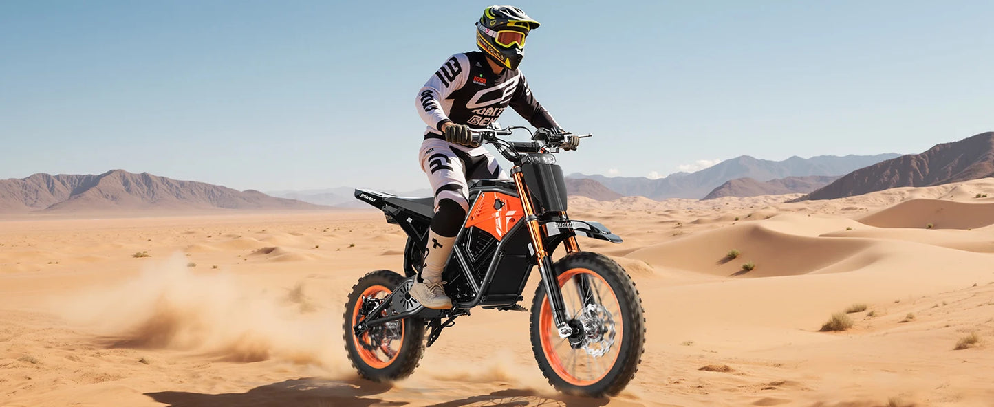48V E-Dirt Bike, Adults, 3000W Peak Power,14"/12" Fat Tire, 37.5MPH 60 Miles Range