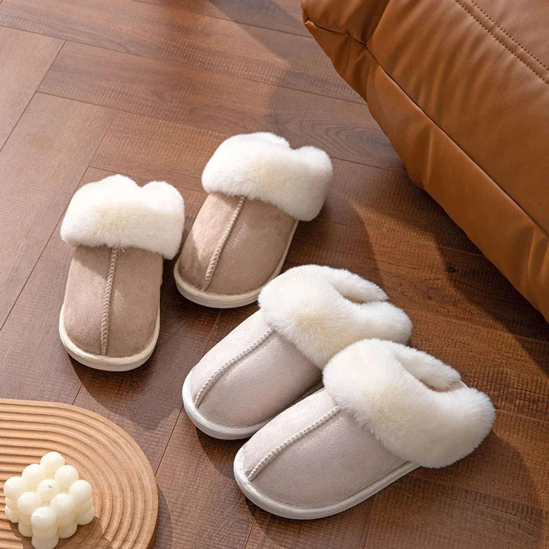 2025 Winter Warm Flat Fur Slippers Women Faux Suede  Slides Comfort Non Slip Indoor FloorCotton