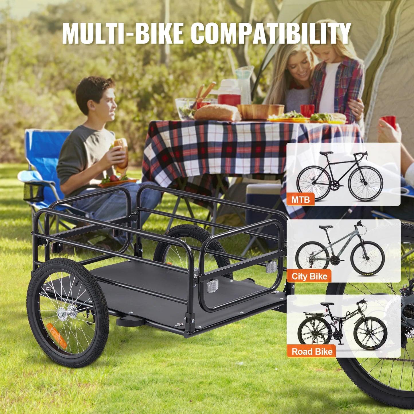 ]60 lbs Bike Cargo Trailer Foldable  Bicycle Wagon, 16" Wheels Reflectors Fits 22"-28" Bike Wheels