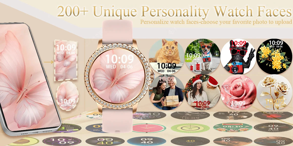 Smart Watch, women 1.32" Touchscreen Fitness Tracker, Wireless Calls, Music Time Display, Step Count