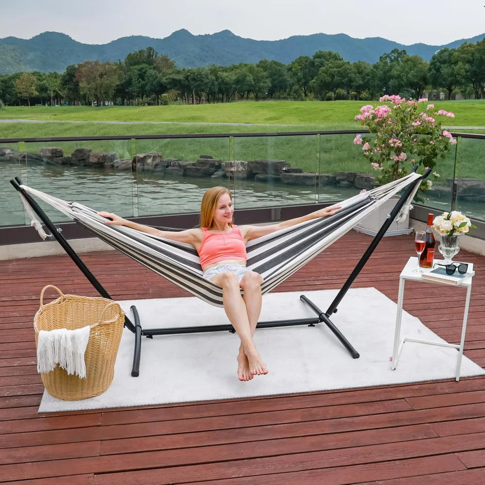 Hammock, Space Saving  steel Stand, Outside, Heavy Duty- 450 lb Capacity,Double Hammock