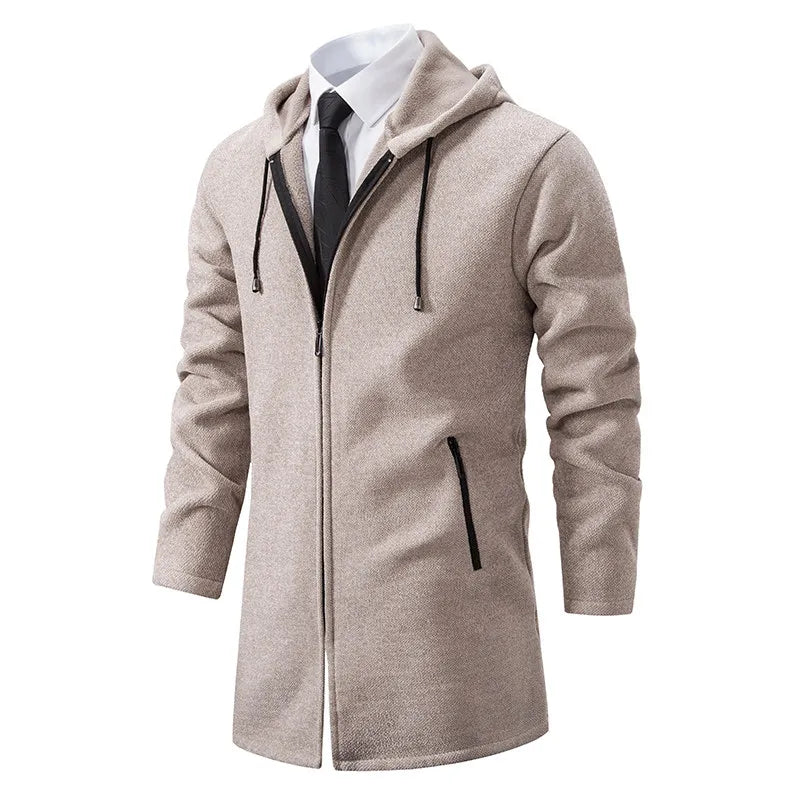 Winter Men's Thickened Hoodies Jacket  Long Sleeve Sweatshirts Cardigan  Solid Color Tops Overcoat