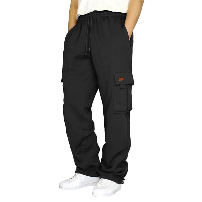 Men’s Loose Cargo Pants Casual Drawstring Elastic Waist Wide Leg Athletic Trousers
