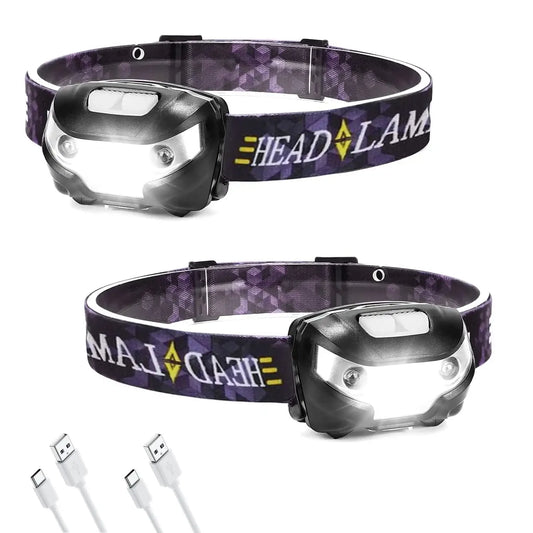 2 Pack Rechargeable Headlamp, Outdoor Waterproof Motion Sensor LED for Camping Running hunt hike