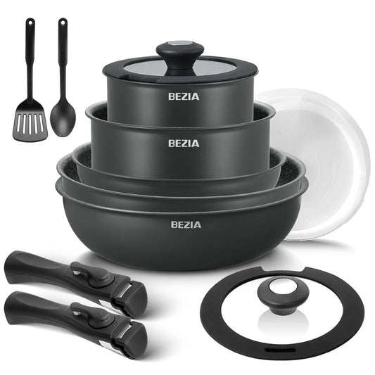 Induction Cookware Set 13 Pieces, Nonstick Pot-Pans Removable Handles, Stackable Design for RV