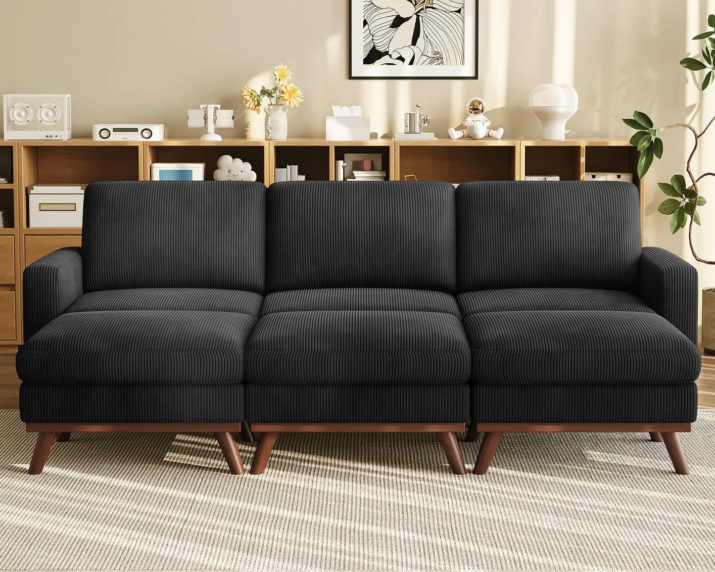 INDOOR 97" L-Shape Modular Sectional Sofa 3-Seat Corduroy Movable Otto green,black, Customized