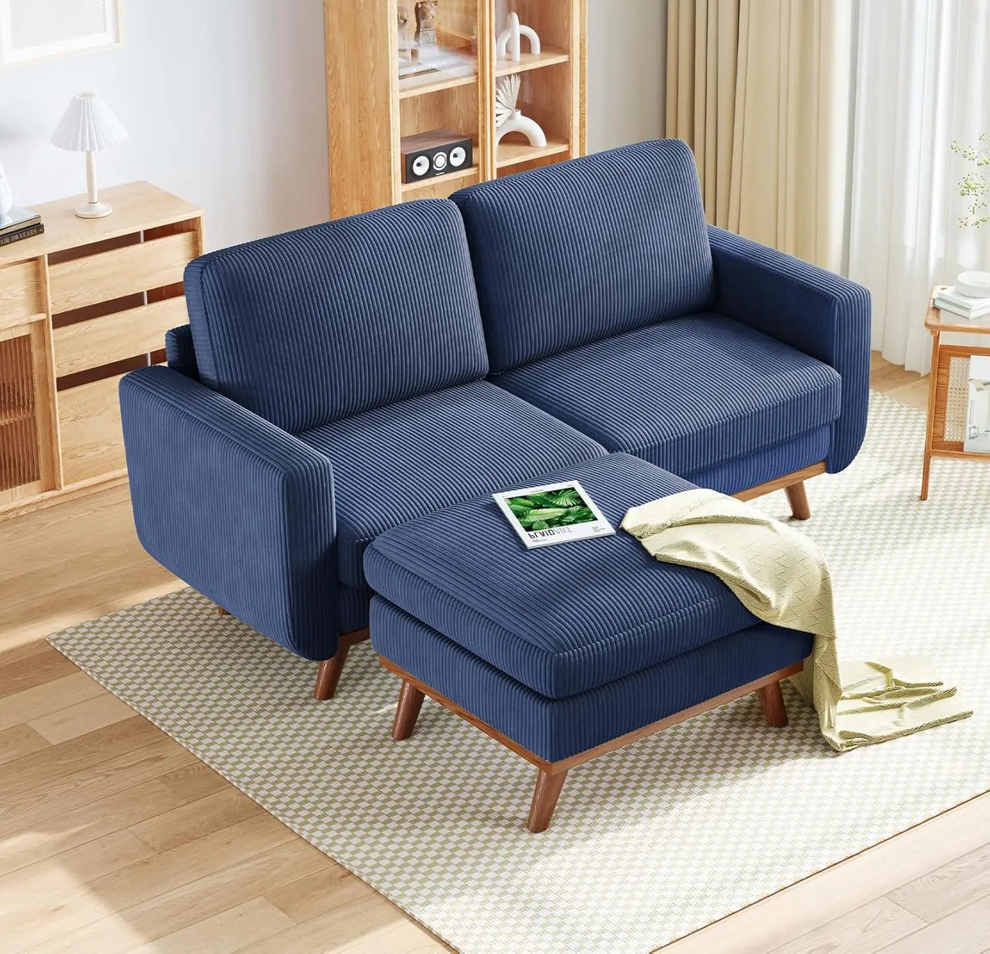 INDOOR 97" L-Shape Modular Sectional Sofa 3-Seat Corduroy Movable Otto green,black, Customized