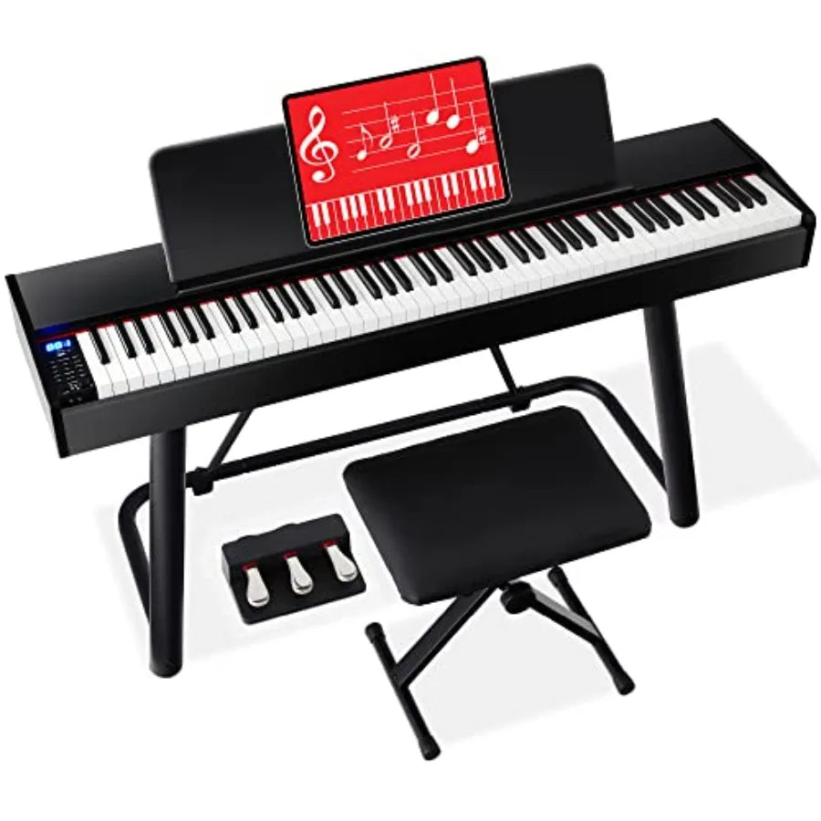 88Key Weighted Full Digital Piano Electronic Keyboard, All Levels, UStand 3 Sustain Pedal Unit Stool