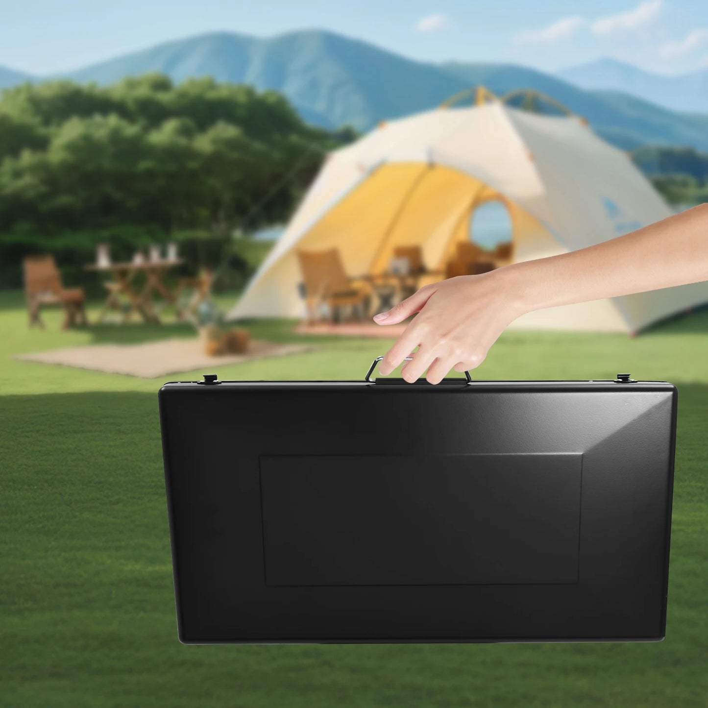 Campfire Grill] 3-Burner Durable Cold-Rolled Steel ,Windproof Lid, Camping & Outdoor Cooking