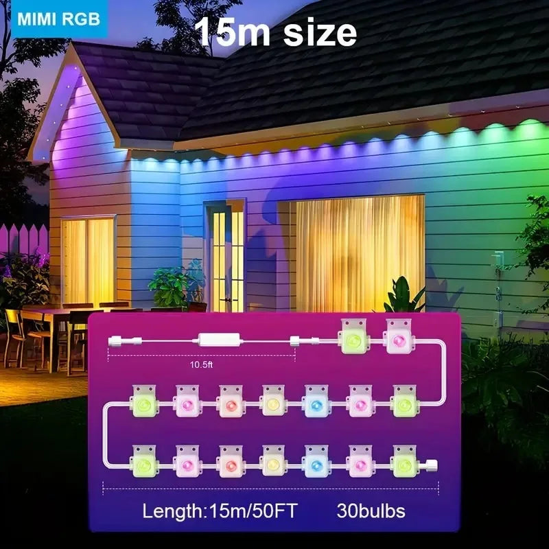 Smart Bluetooth Permanent Outdoor Music Sync Light IP67 Waterproof Voice Control Holiday Party