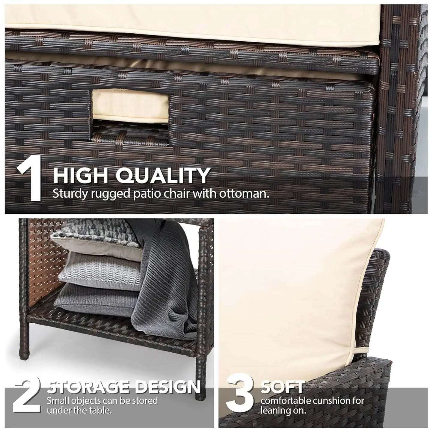 Balcony Furniture 5 Piece Patio Conversation Set, PE Wicker Rattan .Soft Cushions 2, Customized
