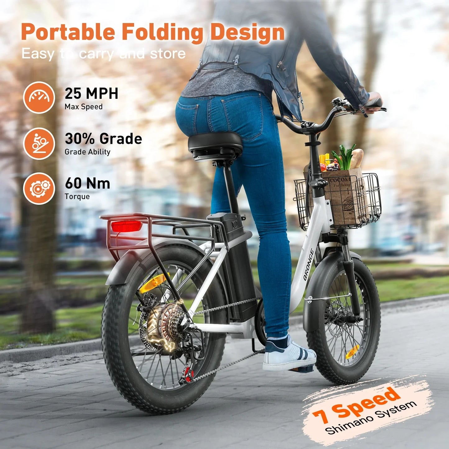 QRONGE Electric Bike 1000W Peak Folding Electric Bike 486Wh 70 Miles Range Ebike 20" Step-Thru Electric Bicycle with Bike Basket