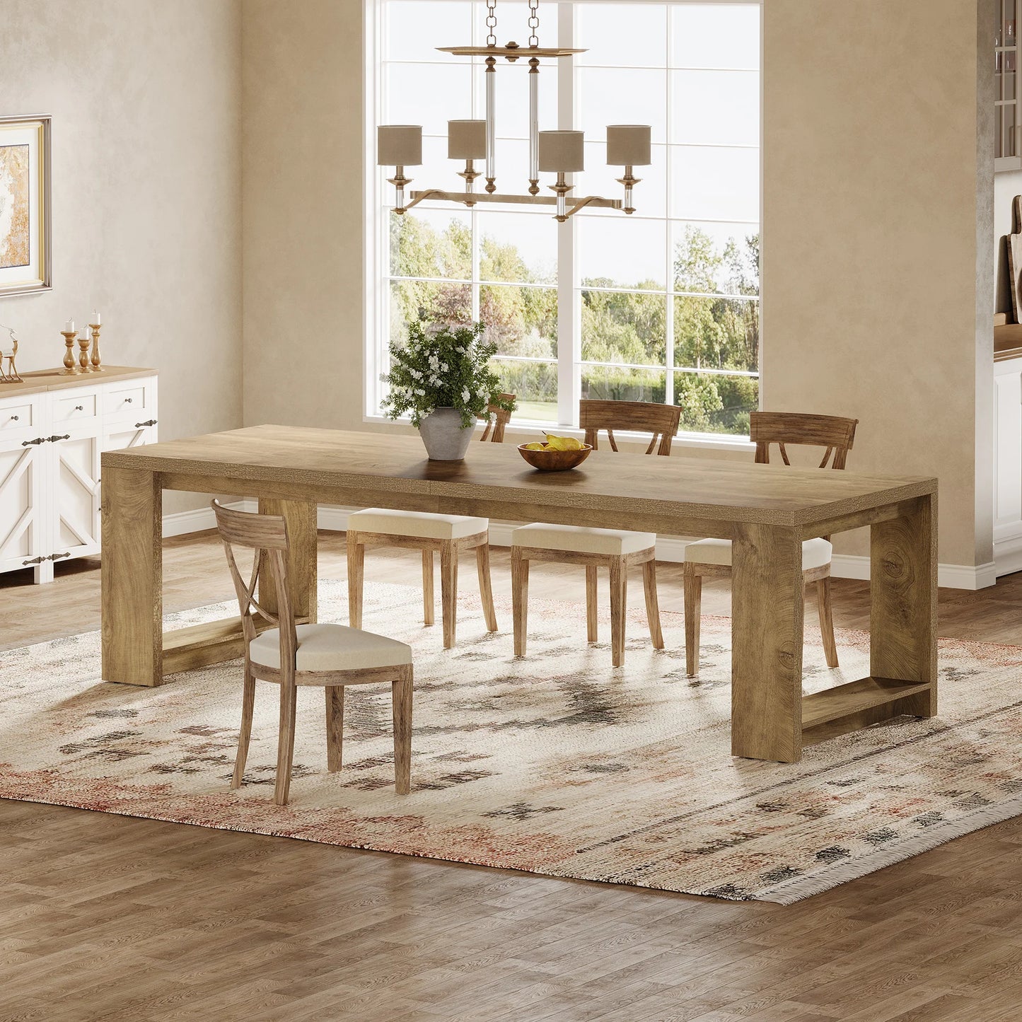 Tribesigns 86.61-Inch Dining Table for 6-8 People, Modern Long Kitchen Table,Pedestal Base, indoor