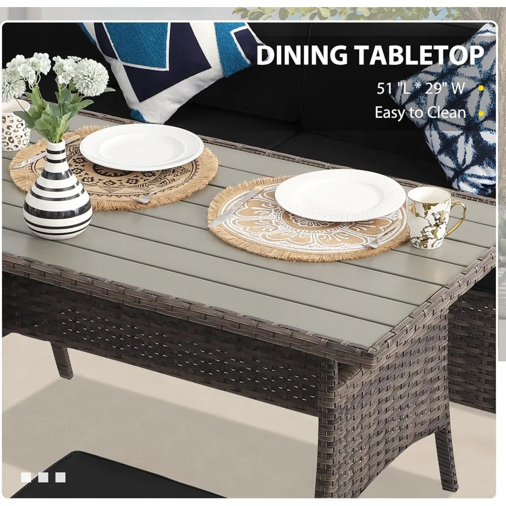 7 Piece Patio Set, Outdoor PE Wicker Rattan, Dining Table, Chairs Set, Patio Conversation Sofa patio