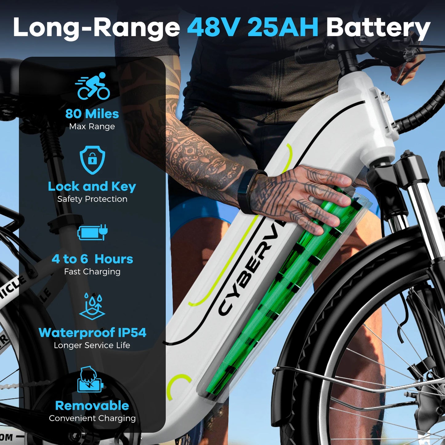 1000 Peak E-Bike for Adults,up 80 Miles Removable Battery,26" , 7-Speed,Adult back cargo rack