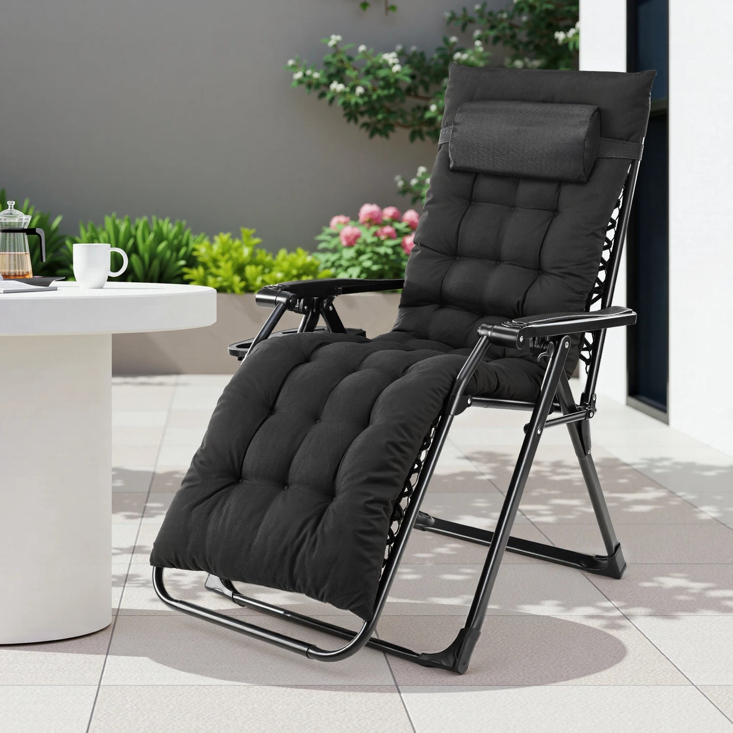 Zero Gravity Recliner Folding Portable, Cup Holder Trays Removable Cushion Outdoor Garden