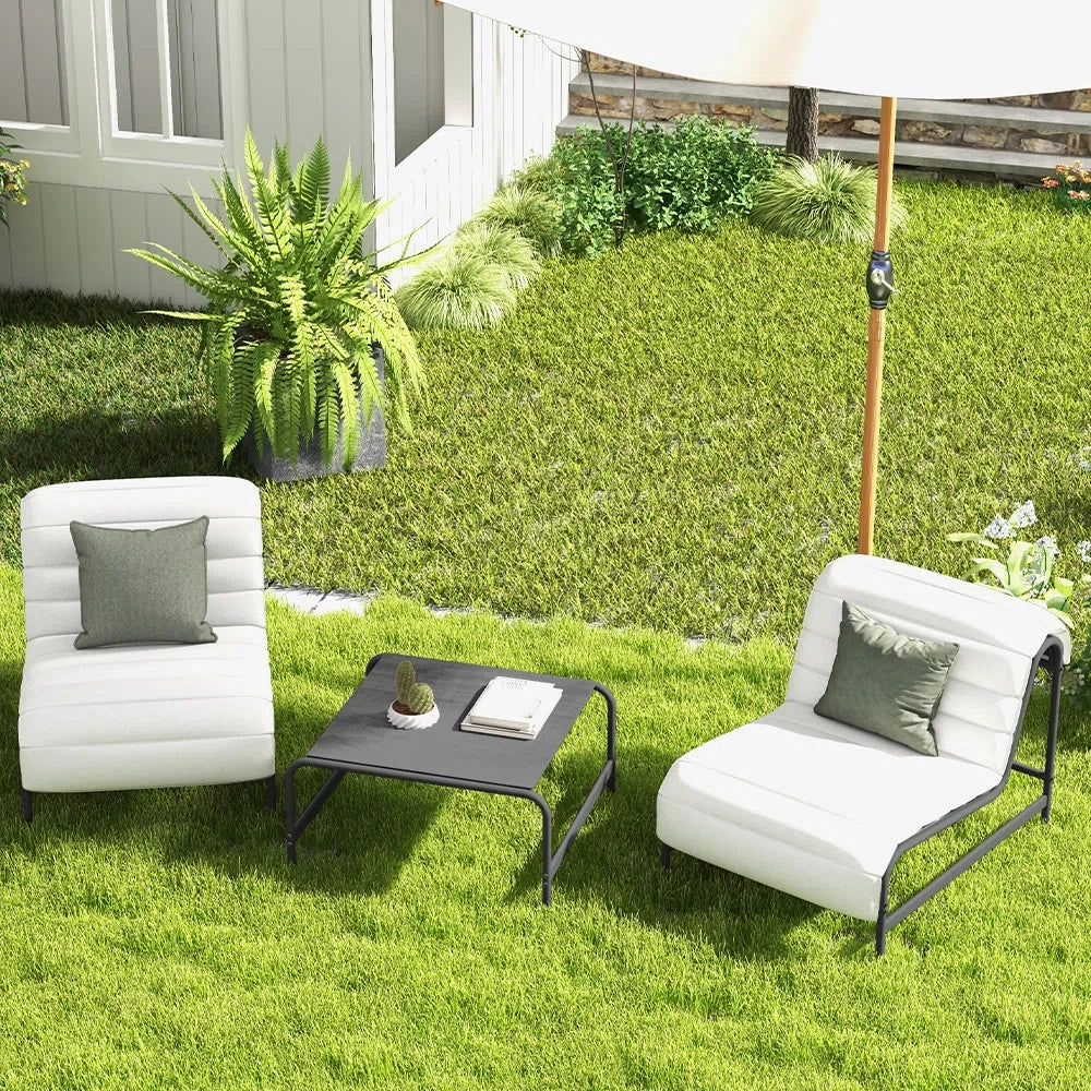 3-Piece Oversized Outdoor Furniture Set,Wide and Deep Lounge Chairs Olefin Cushions, Stone-TopTable