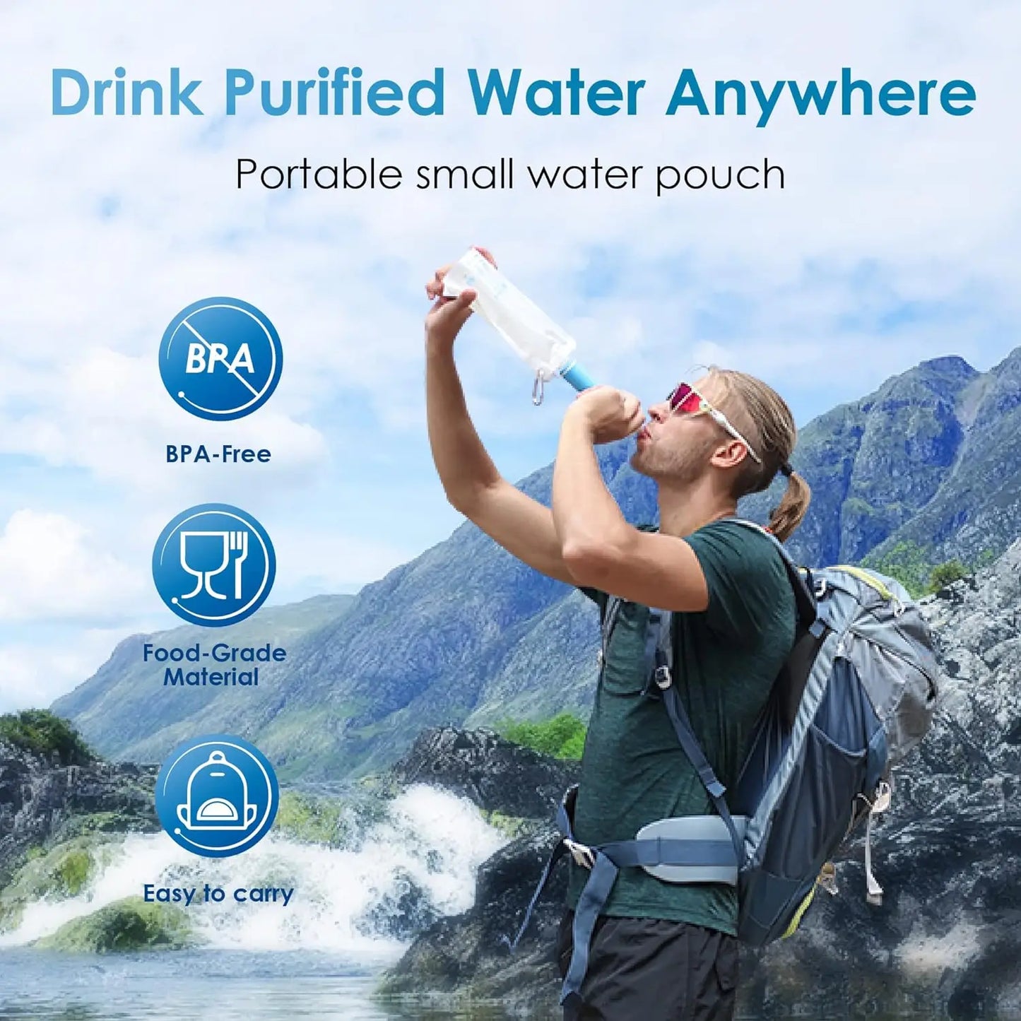 Waterdrop Gravity Water Filter Straw, Filtration System, Water Purifier Survival,Travel, hike, car
