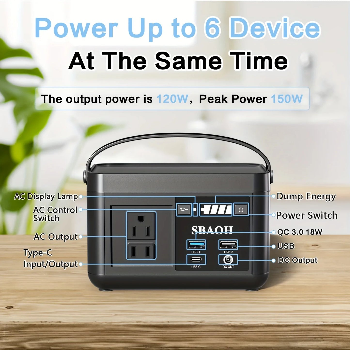 Power Station P86,88.8Wh 3.7 V LiFePo4 Battery,120W (150W Peak) AC Outputs, Solar Generator