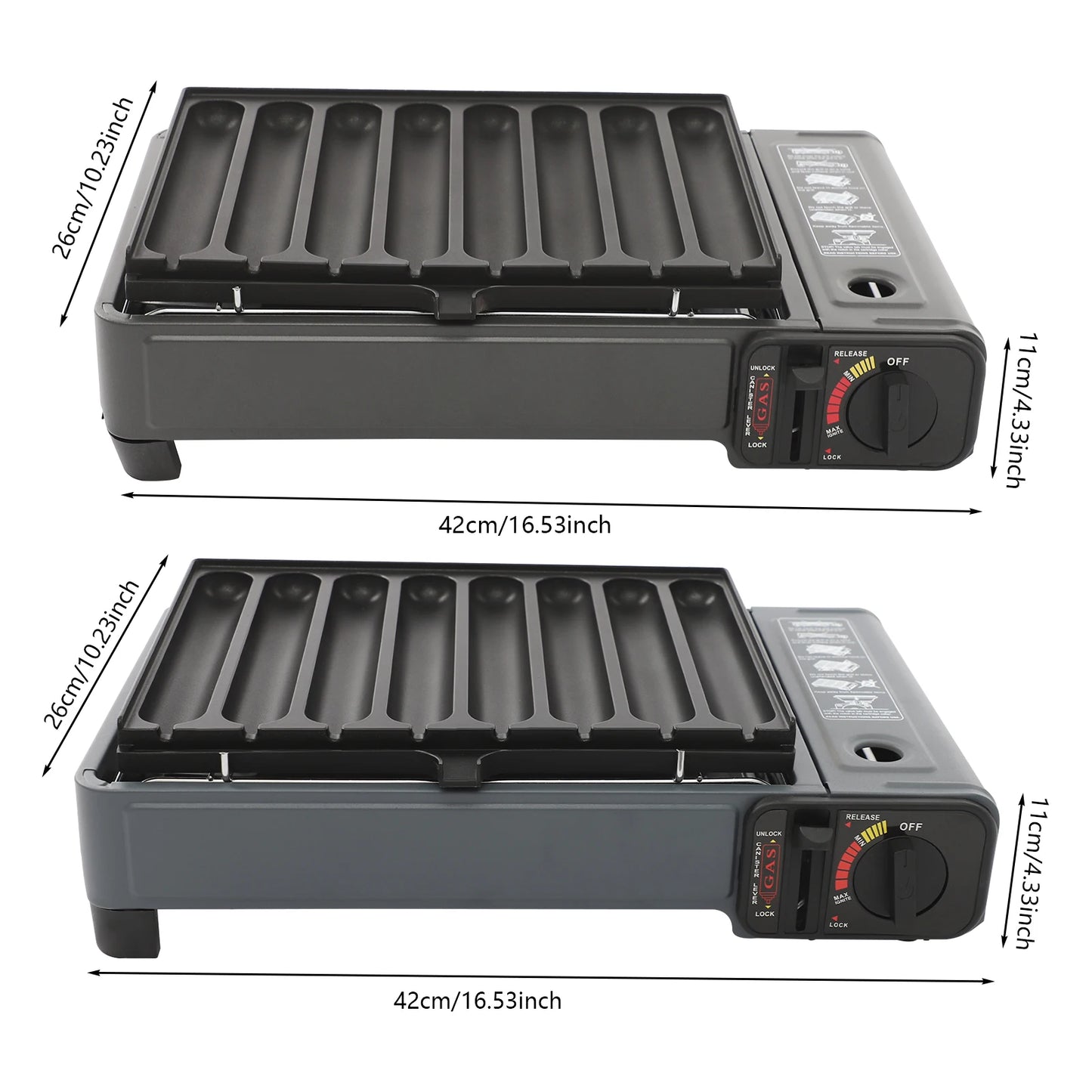 Gas Grill Stove,Sausage Grill Plate,Plastic Box Portable Camping Butane Stove Adjustable Flame
