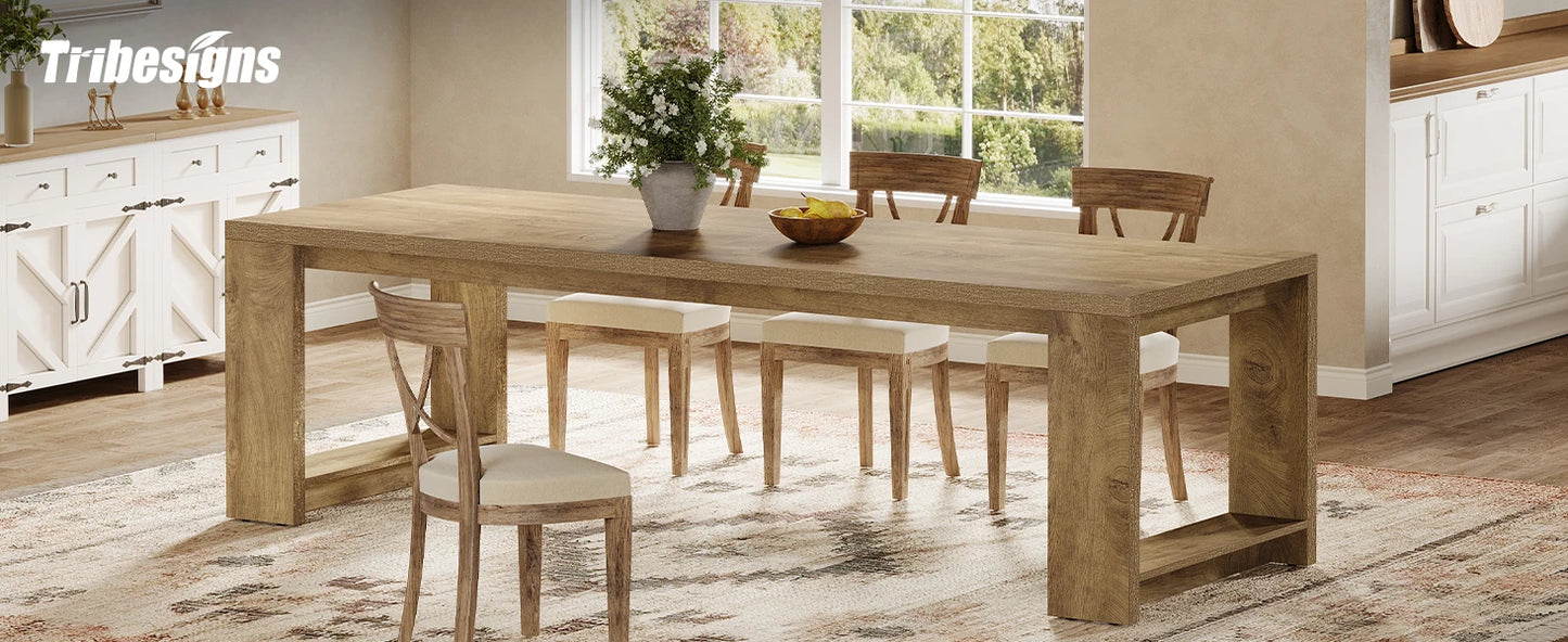 Tribesigns 86.61-Inch Dining Table for 6-8 People, Modern Long Kitchen Table,Pedestal Base, indoor