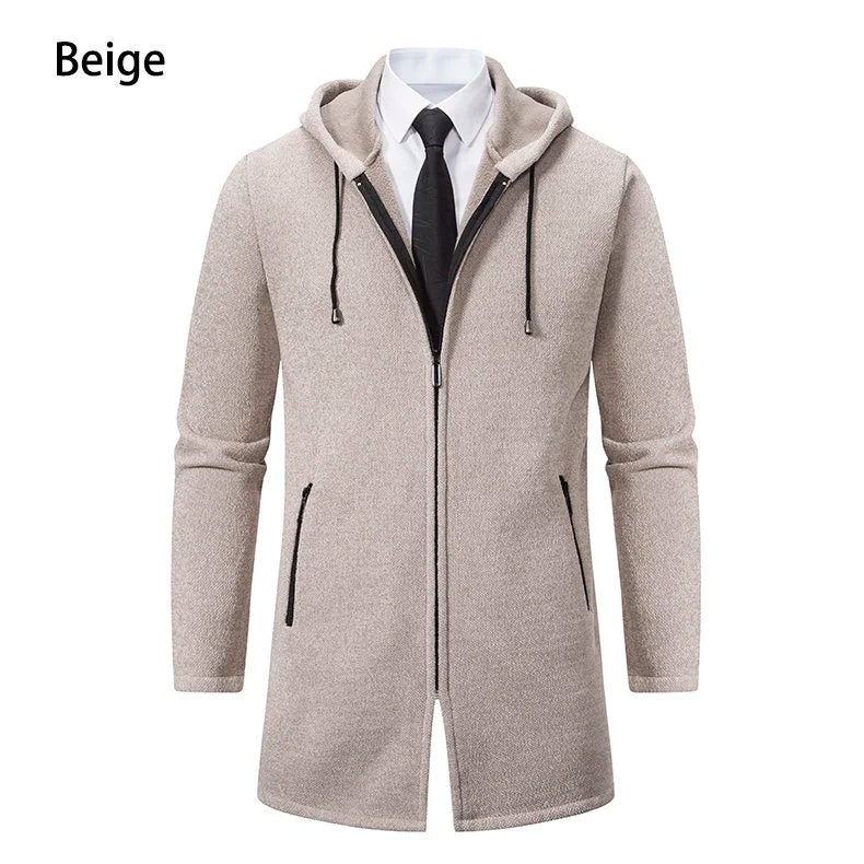 Winter Men's Thickened Hoodies Jacket  Long Sleeve Sweatshirts Cardigan  Solid Color Tops Overcoat