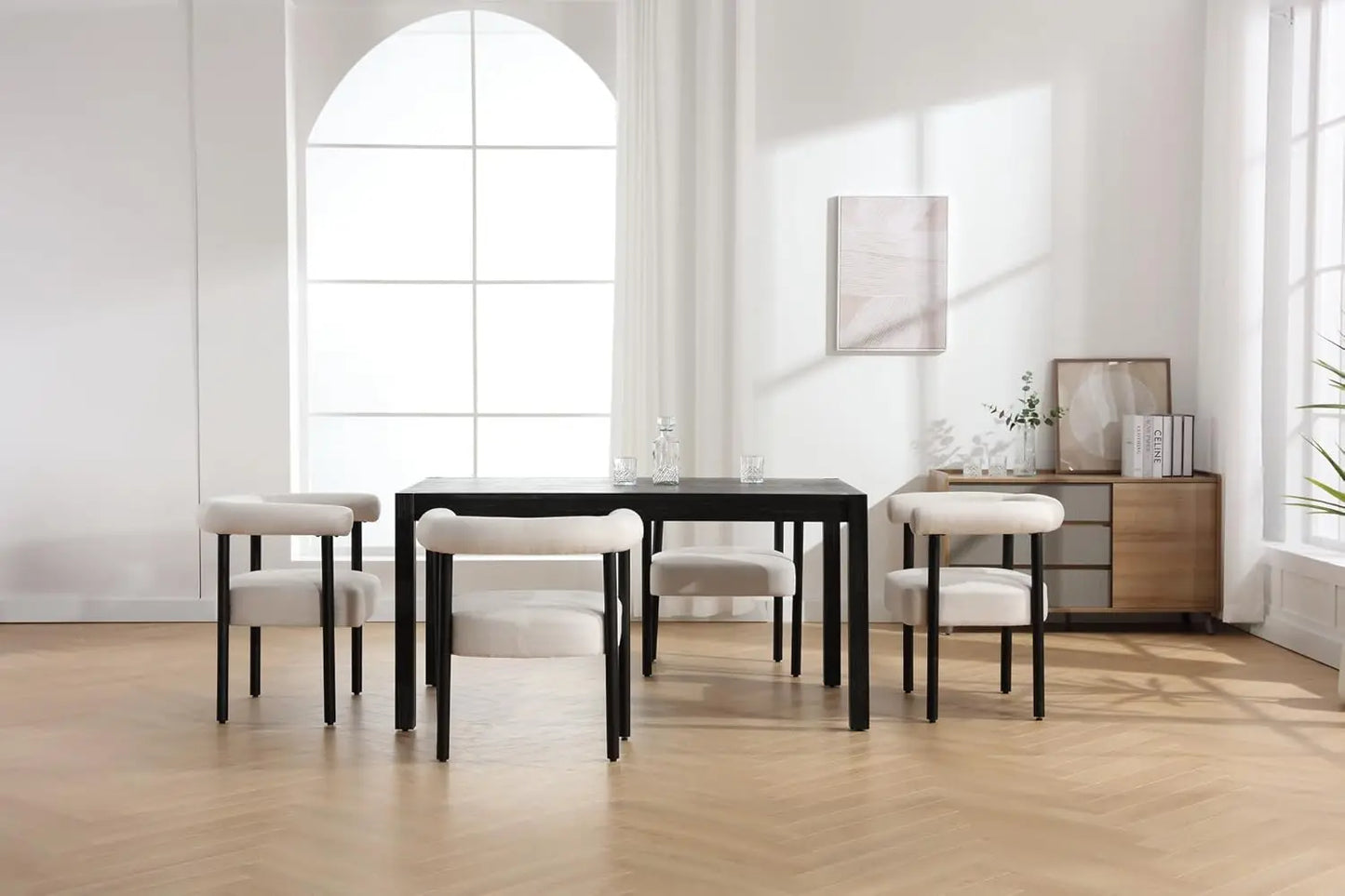 Mid-Century 2 Modern Dining Chairs, Armrest Barrel Side Accent Chairs Curved Back, Upholstered,wood