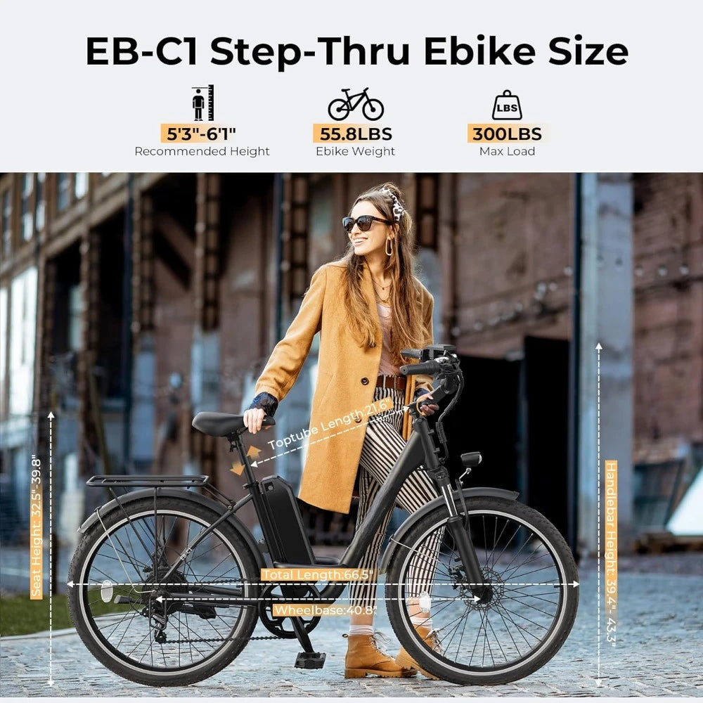 Electric Bike, 1000W Peak 48V Removable Battery, Adjustable Stem, Front Suspension,7 Speed, 26"