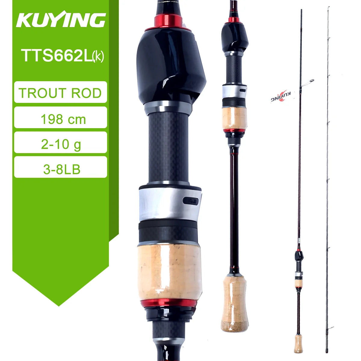 LUL SUL 5'2" 6' 6'3" 6'4"6'2" 6'6" Fishing Rod Lure,Spin/cast FUJI Carbon 1-4g 0.8-3g 2-10g M-Fast