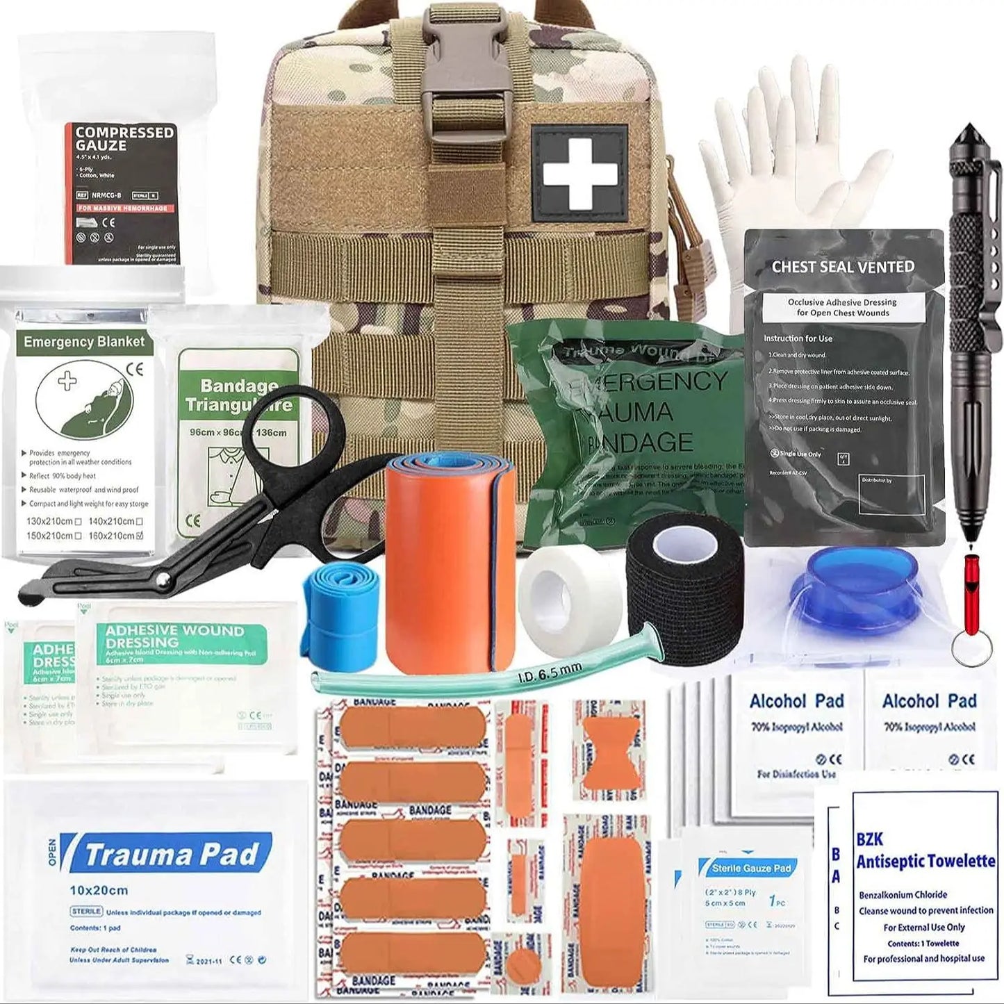 74 Piece Ifak Trauma Kit Upgrade Tactical First Aid, Molle Pouch Rip Away for Survival Camping
