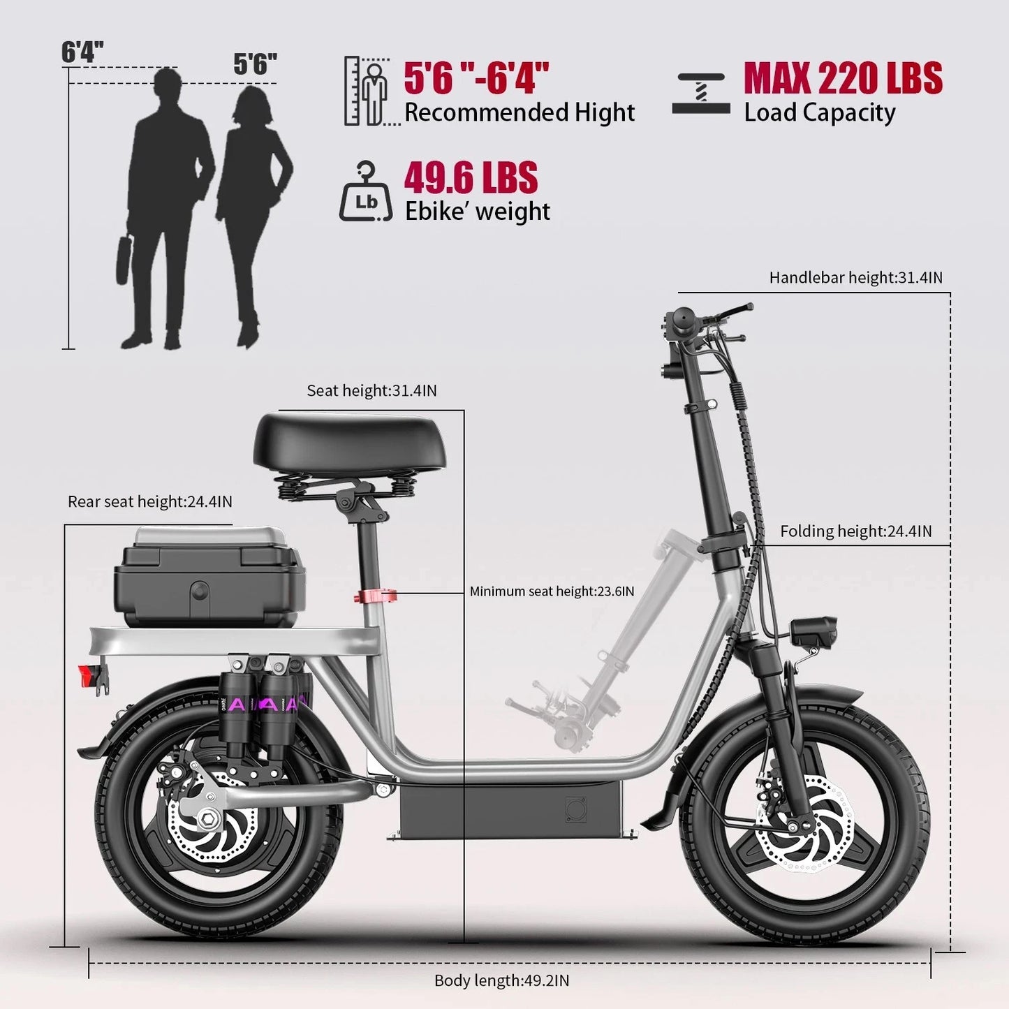 E-Bike For Adults, Folding , 250W Peak Motor, Scooter EBike With 14" Tire 48V 15AH Battery