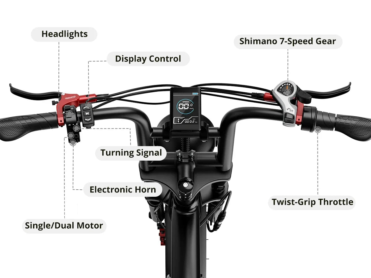 Ebike S8 2000W dual motor 48V 25AH 20-inch fat tires, front, rear shock absorption, with pedals.