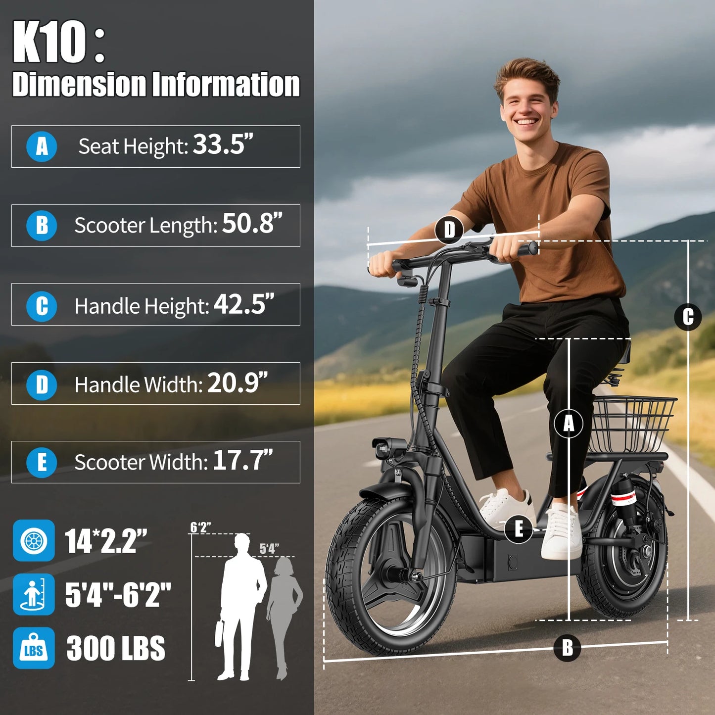 E-Scooter Adults,650W Peak Motor,48V15AH Battery, Seat,Up to 20MPH,25Miles Long Range,With Basket