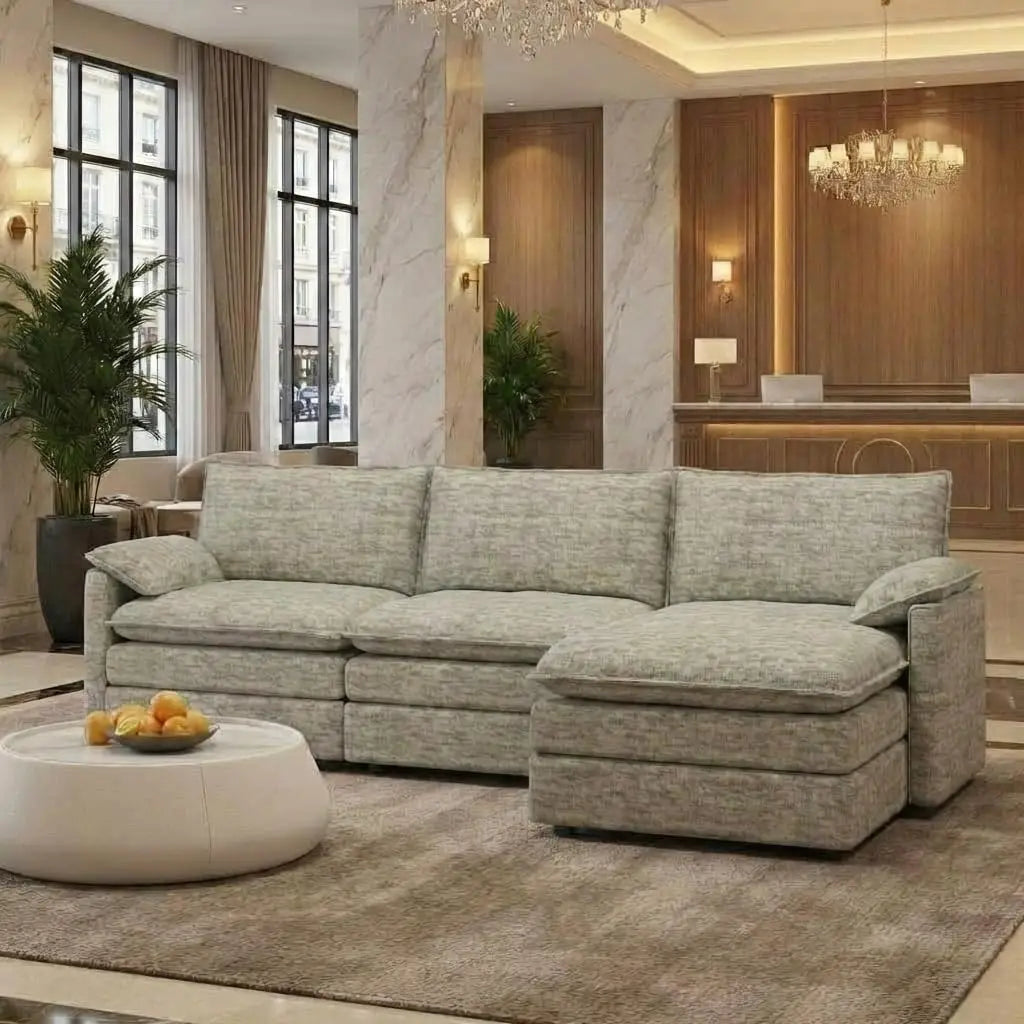 INDOOR 108" Modular Couch,Ottoman, Modern Comfy,Chenille L Shaped Sofa Deep Seat,, Customized