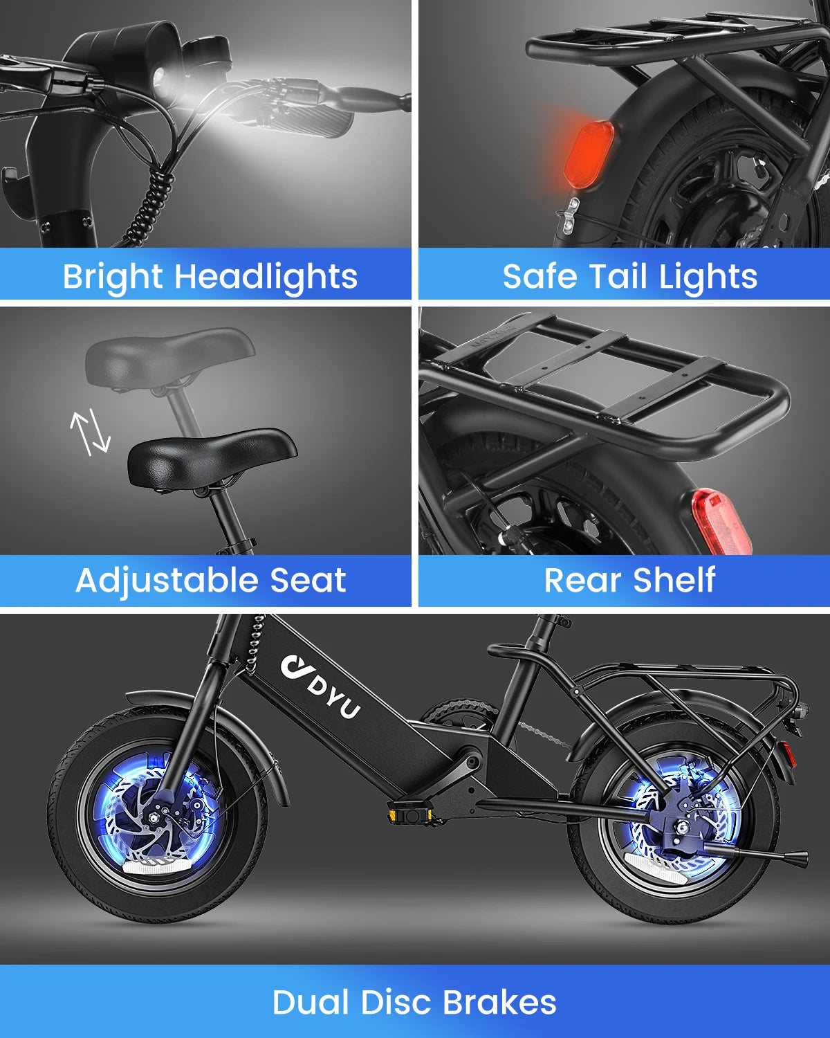 DYU C3 14 inch Electric Bicycle Peak 500W Motor 36V7.8AH Lithium Battery Electric Bike , city