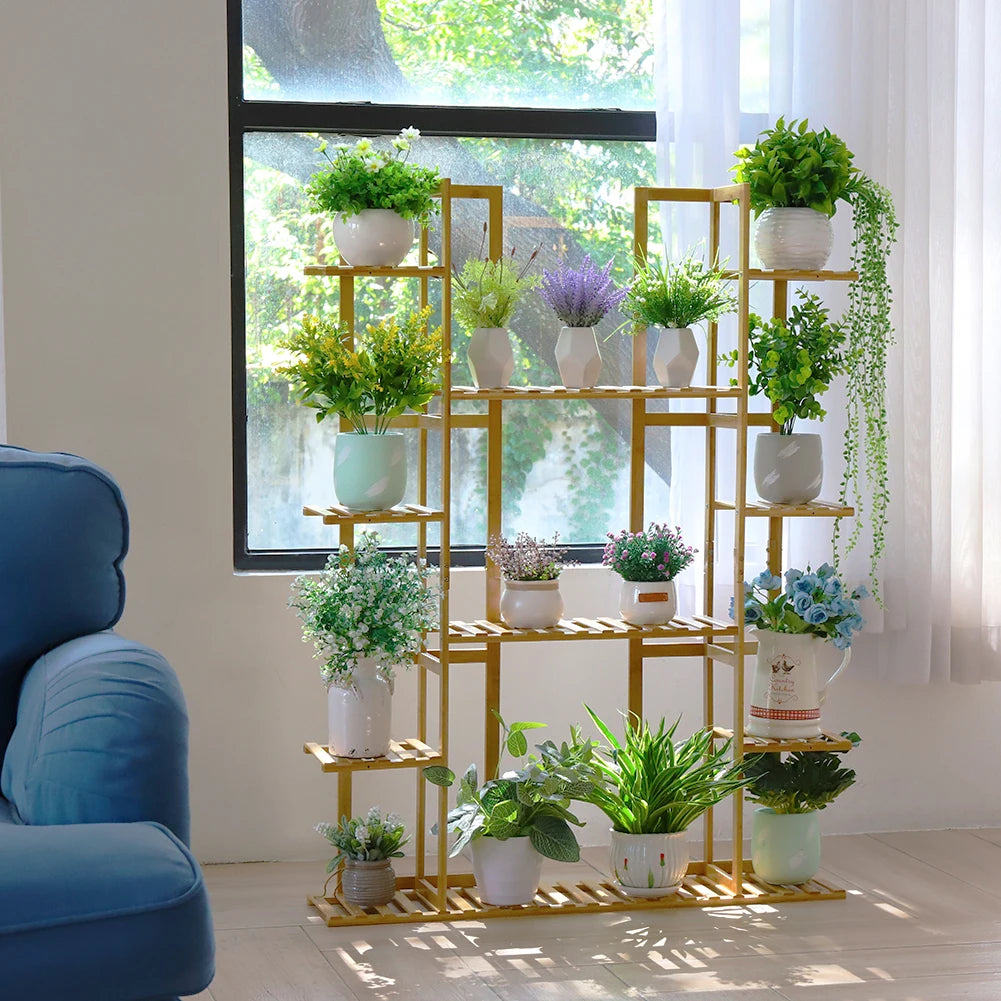 IndoorExtra Large Bamboo Plant Stand for Indoor Plants 9 Tier Organizer Living Room
